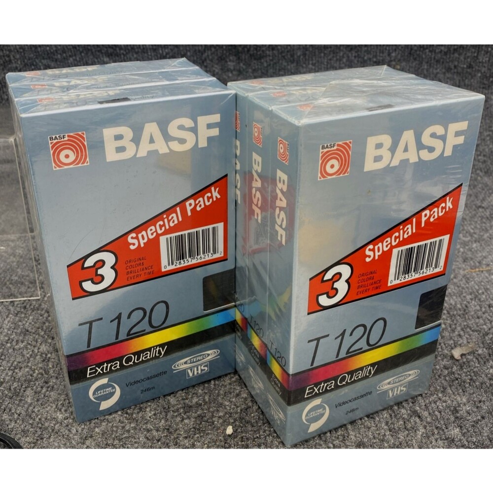 Lot of 6 BASF T-120 VHS Tapes Extra Quality New Sealed 3-Pack (Total 2 Units)